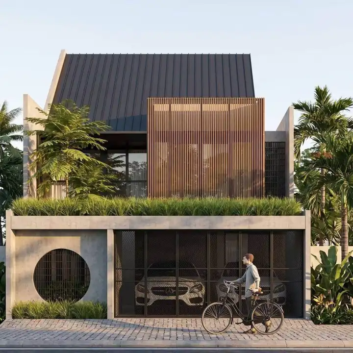 Biệt thự vườn mái dốc, lam gỗ — Kon Tum
