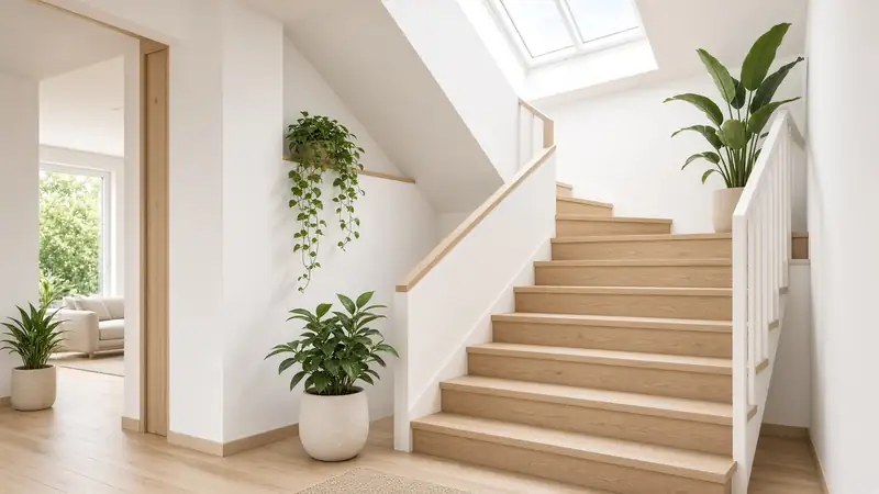 Thiết kế nhà phố hẹp nhiều tầng Kon Tum — vườn đứng, dừa, người trên ban công